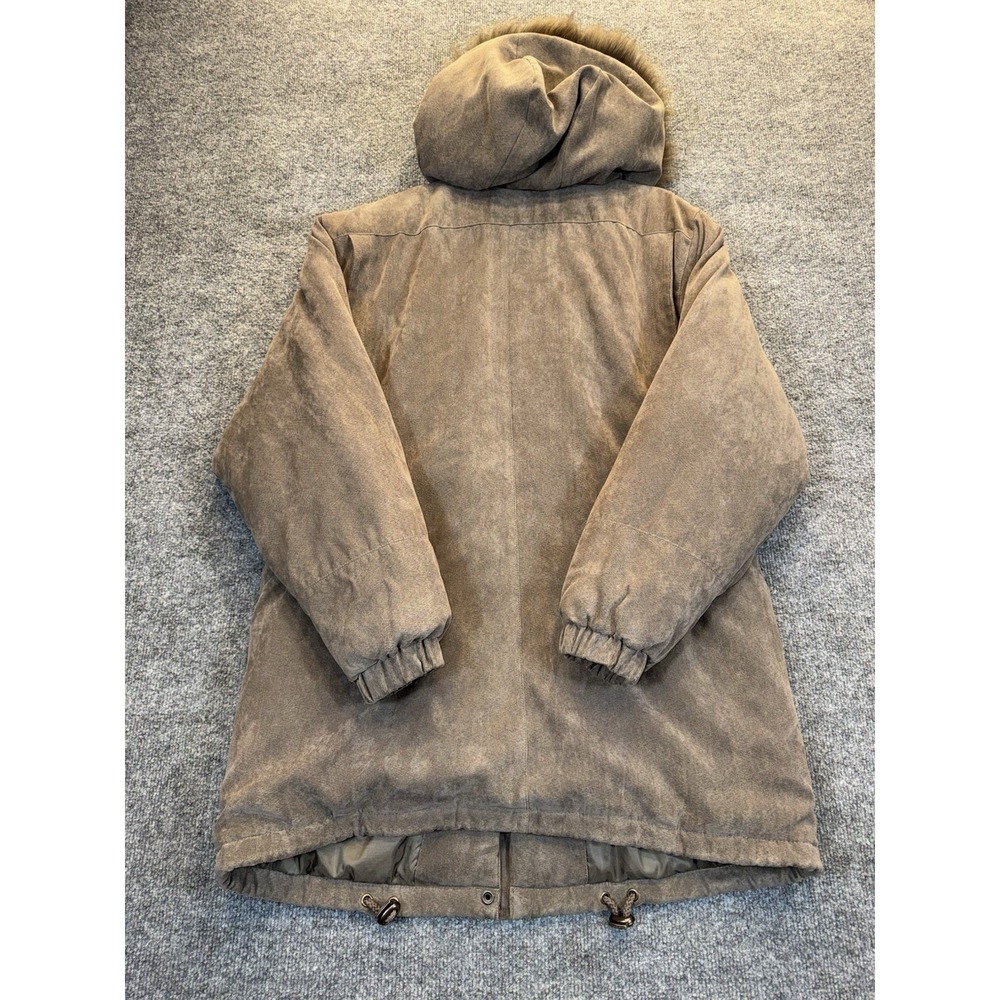 Worthington Brown Faux Suede Coat Women's Size Medium Fur Hood Parka - Picture 4 of 13